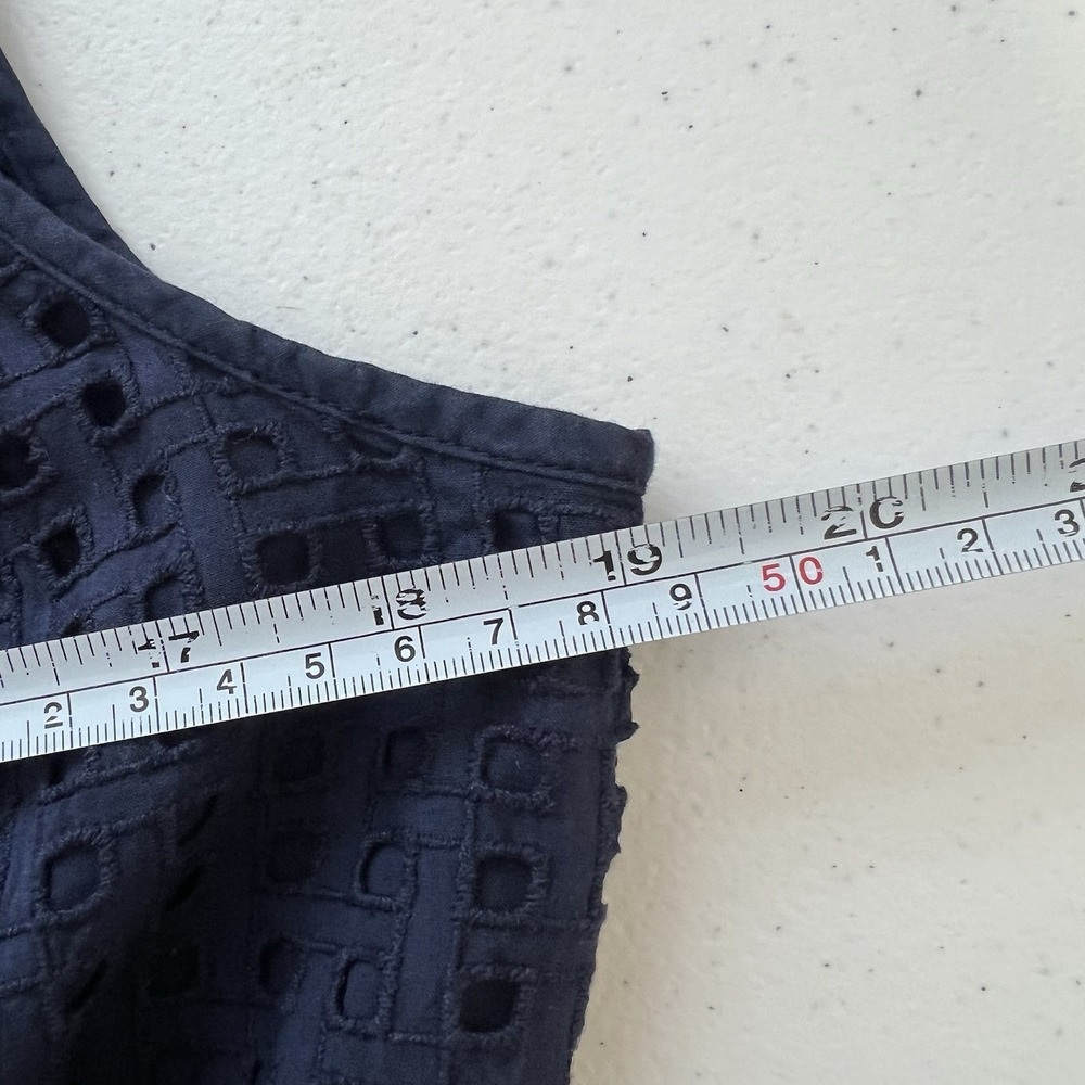 J. Crew Navy Blue Sleeveless Eyelet Dress Sz 12 A-Line‎ Flounce Hem Tie Waist - Picture 11 of 15